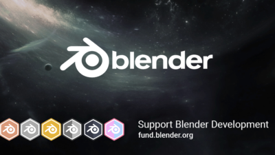 Blender 2.8 splash screen - avec le lien pour soutenir le développement fund.blender.org